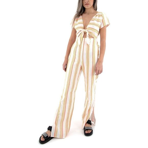 KENDALL & KYLIE NEON STRIPE TIE FRONT JUMPSUIT - Picture 2 of 12